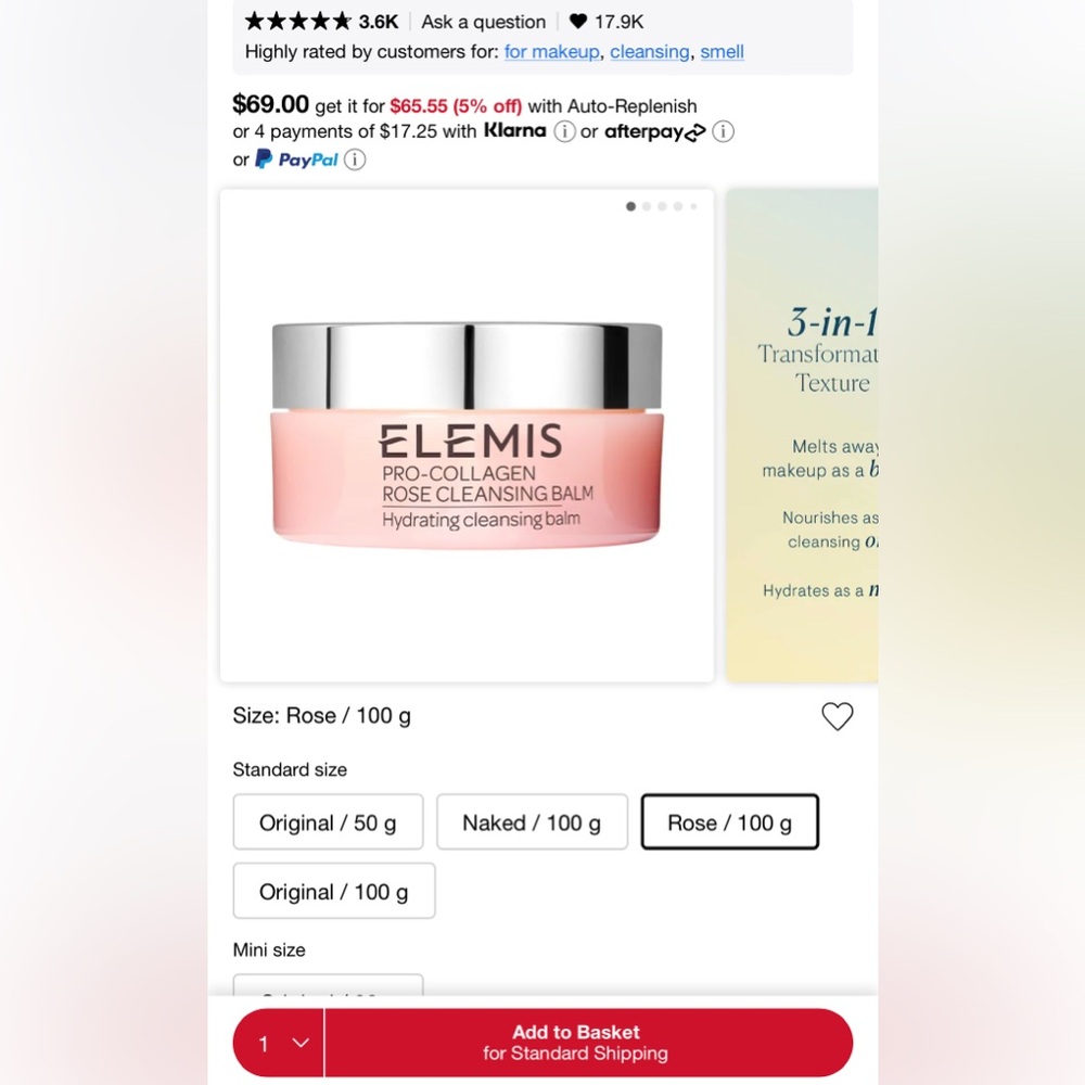 ELEMIS PTO-COLLAGEN ROSE CLEANSING BALM